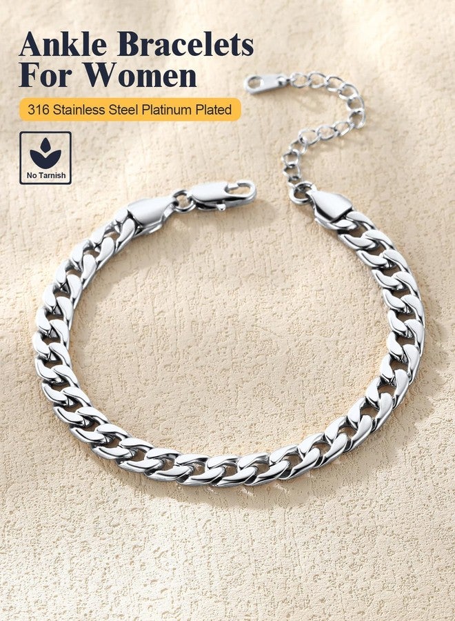 U7 Adjustable Anklet Bracelet for Women Waterproof - Platinum Plated Stainless Steel Foot Jewelry, Hypoallergenic Cuban Chain 8.5-10.5 Inches, Barefoot Beach Wedding Gift with Velvet Pouch - Image 4