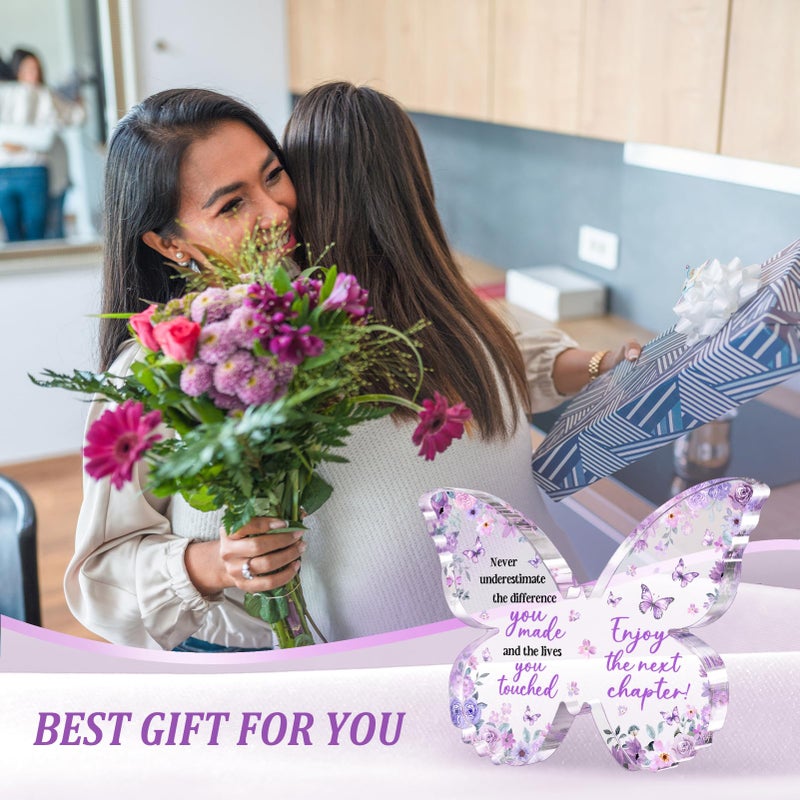 Glydein Farewell Gifts for Coworkers, 5x3.8x0.5 Inch Purple Butterfly Acrylic Plaque Decor, New Job Goodbye Going Away Leaving Retirement Graduation New Job Promotion We Will Miss You - Image 3