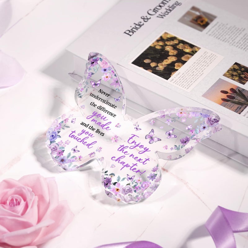Glydein Farewell Gifts for Coworkers, 5x3.8x0.5 Inch Purple Butterfly Acrylic Plaque Decor, New Job Goodbye Going Away Leaving Retirement Graduation New Job Promotion We Will Miss You - Image 2