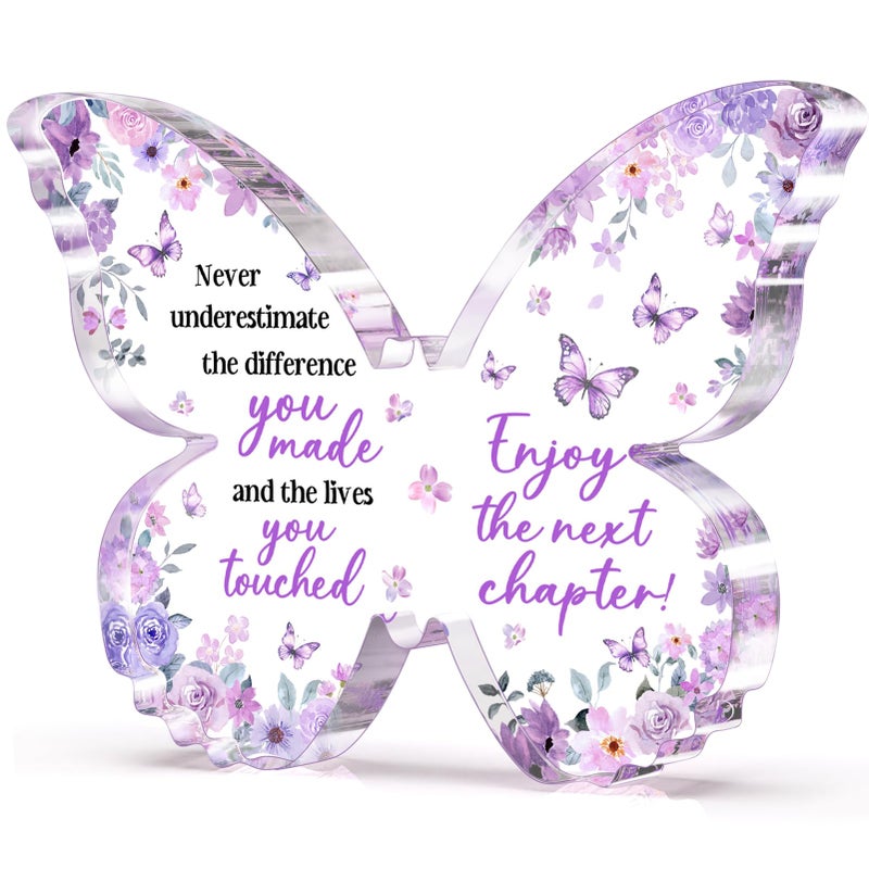 Glydein Farewell Gifts for Coworkers, 5x3.8x0.5 Inch Purple Butterfly Acrylic Plaque Decor, New Job Goodbye Going Away Leaving Retirement Graduation New Job Promotion We Will Miss You - Image 1
