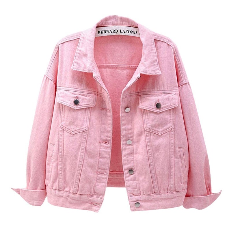 ebossy Womens Candy Color Denim Jacket Relaxed Fit Casual Jean Trucker Jacket Large Pink