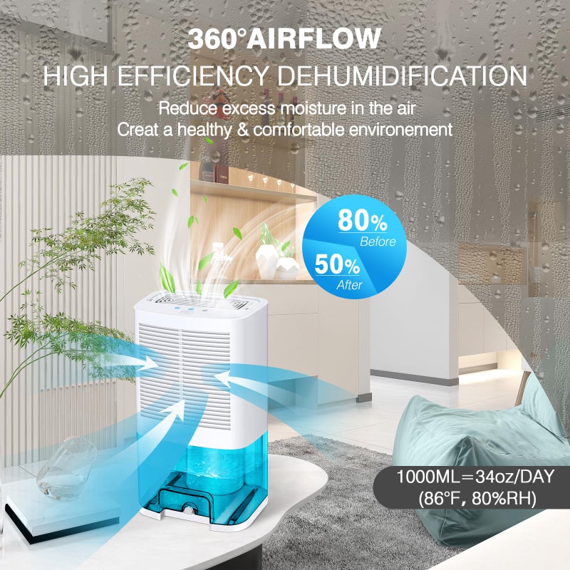 Levoair مجفف الهواء 68 أونصة (2000 مل) مجفف صغير مع خرطوم تصريف لمساحة تصل إلى 650 قدم مربع، هواء محمول فائق الهدوء للمنزل، القبو، الحمام، غرفة النوم، الخزانة، المطبخ، RV - Image 2