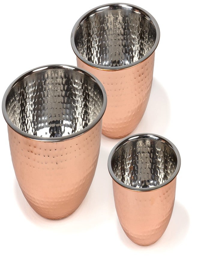 Red Co. Set of 3 Stainless Steel Nesting Mix and Serve Bowls, 5, 3, and 1.5 Qt. - Hammered Copper Finish - Image 1