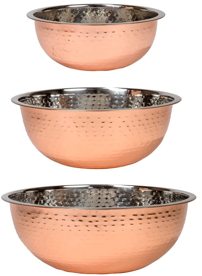 Red Co. Set of 3 Stainless Steel Nesting Mix and Serve Bowls, 5, 3, and 1.5 Qt. - Hammered Copper Finish - Image 2