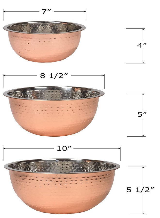Red Co. Set of 3 Stainless Steel Nesting Mix and Serve Bowls, 5, 3, and 1.5 Qt. - Hammered Copper Finish - Image 4