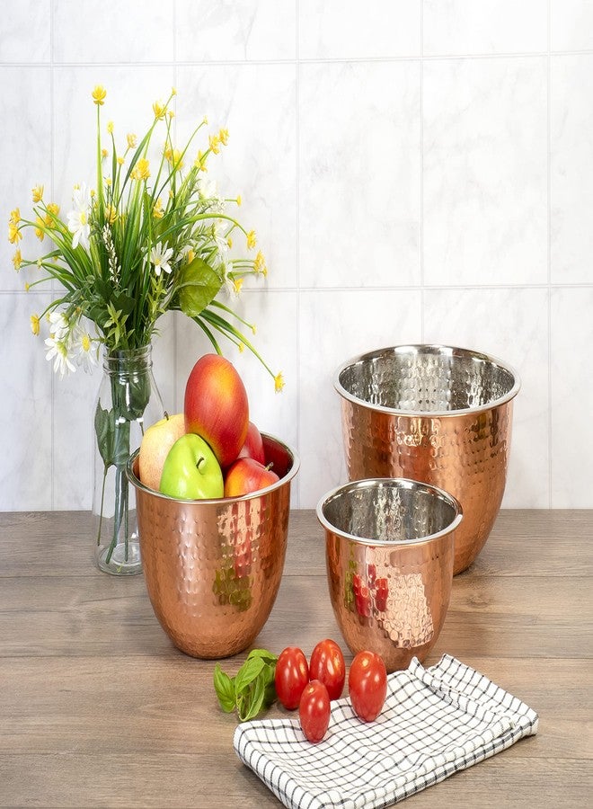 Red Co. Set of 3 Stainless Steel Nesting Mix and Serve Bowls, 5, 3, and 1.5 Qt. - Hammered Copper Finish - Image 3