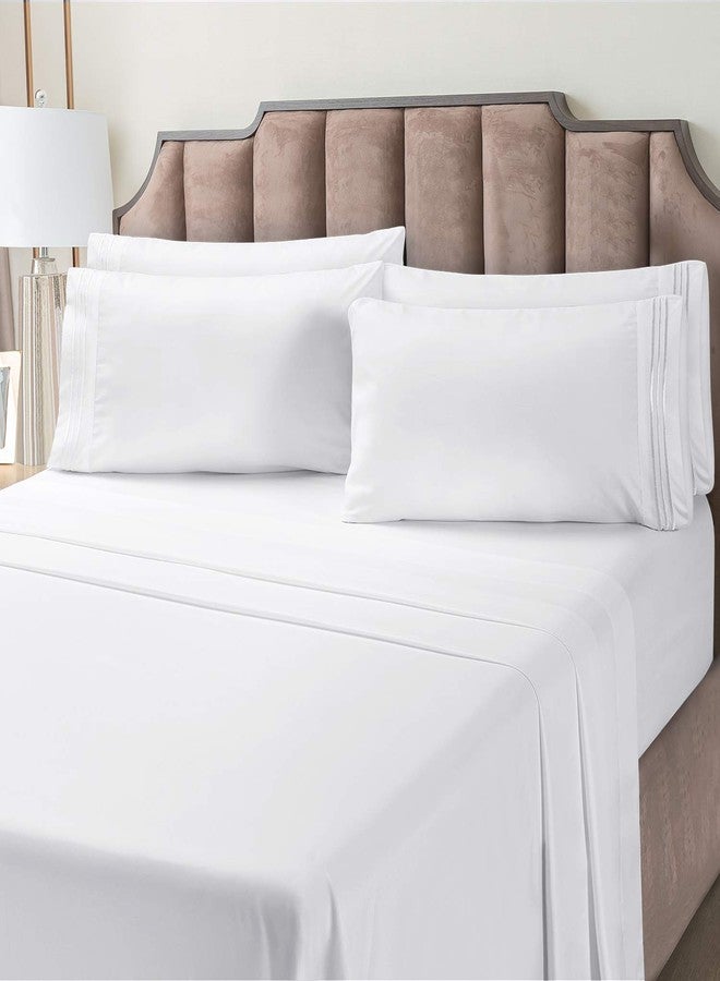 BYSURE Hotel Bed Sheets Set with 4 PCS Embroidered Pillowcases(King, Bright White), 15-inch Deep Pocket Microfiber Sheets, Super Soft Bedding Sets - Image 2