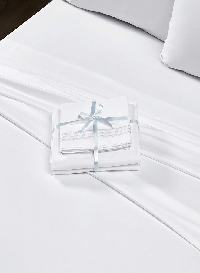 BYSURE Hotel Bed Sheets Set with 4 PCS Embroidered Pillowcases(King, Bright White), 15-inch Deep Pocket Microfiber Sheets, Super Soft Bedding Sets - Image 3