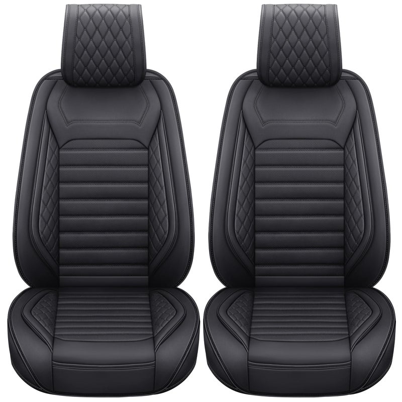 Aierxuan Front Car Seat Covers Universal Fit for Toyota Highlander Prius Camry Rav4 Yaris Sienna FJ Cruiser Outback Honda Jeep Ford Hyundai with Waterproof Leather2PCS FrontBlack A