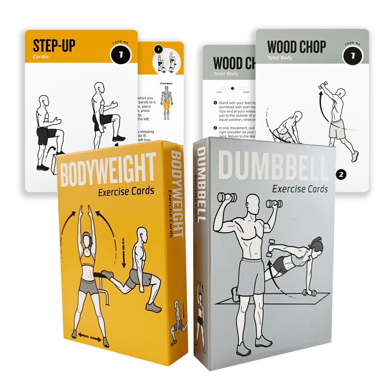 ELAORY Bodyweight & Dumbbell Workout Cards - 100 Large 5"x3.5" Exercise Cards with 24 Strength Moves, Home & Gym Fitness Cards for Men & Women, Beginner Fitness Guide - Image 1