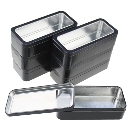 Goodma 7Pcs Rectangle Metal Tins Containers with Lids Mini Storage Canister Jars Set for Home Kitchen, Office and School Supplies, 5.9" x 2.75" x 1.57" (Black) - Image 1