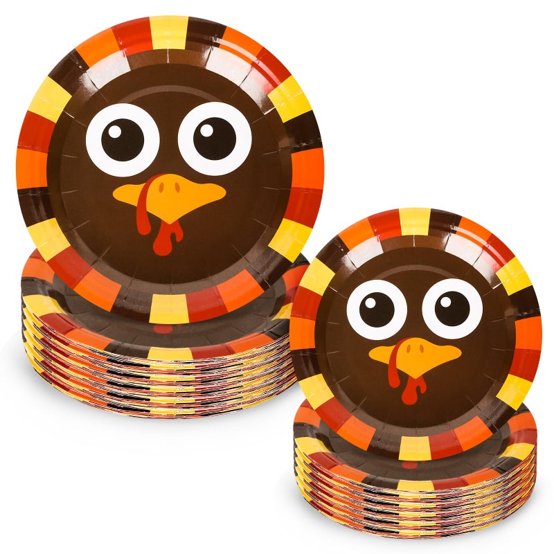Whaline 40Pcs Thanksgiving Turkey Paper Plates Fall Round Disposable 91 71Inch Decorative Tableware for Autumn Thanksgiving Party Supplies Catering Table Decor