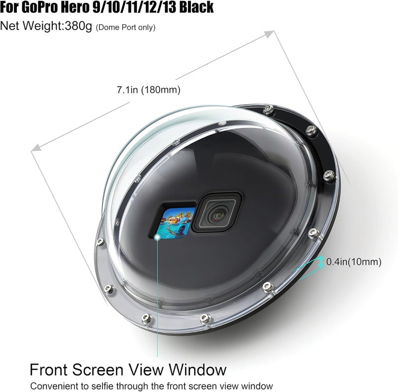 غيبولي منفذ قبة لكاميرات GoPro Hero 9 10 11 12 13 أسود - منفذ قبة مقاوم للماء تحت الماء مع علبة غوص + مقبض عائم + مشغل - ملحقات Go Pro لقبة الماء - Image 2