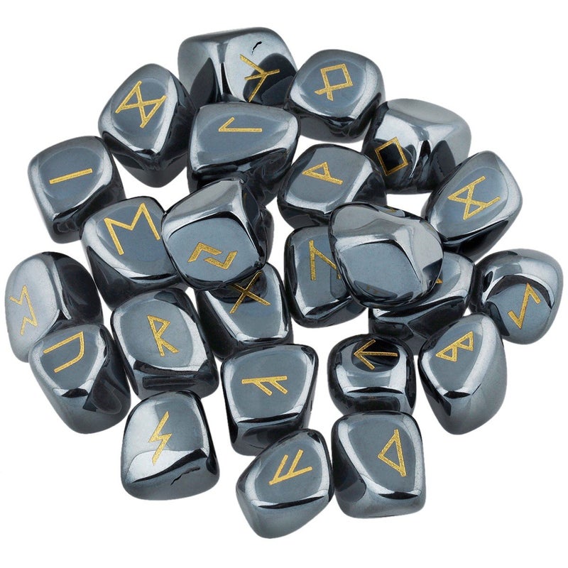 mookaitedecor Rune Stones Set with Engraved Elder Futhark Alphabet Crystal Meditation Divination, Hematite - Image 2