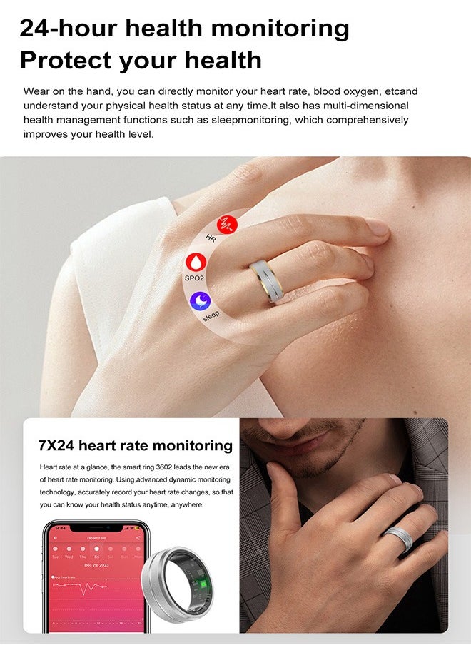 OLO Fitness Tracker Smart Ring for Men Women, Step Counter Heart Rate Oxygen Sleep Tracker Health Ring, Waterproof Long Battery Life Smart Rings Compatible with iOS & Android (Silver + Side Gold, 20.7mm)  - Image 5