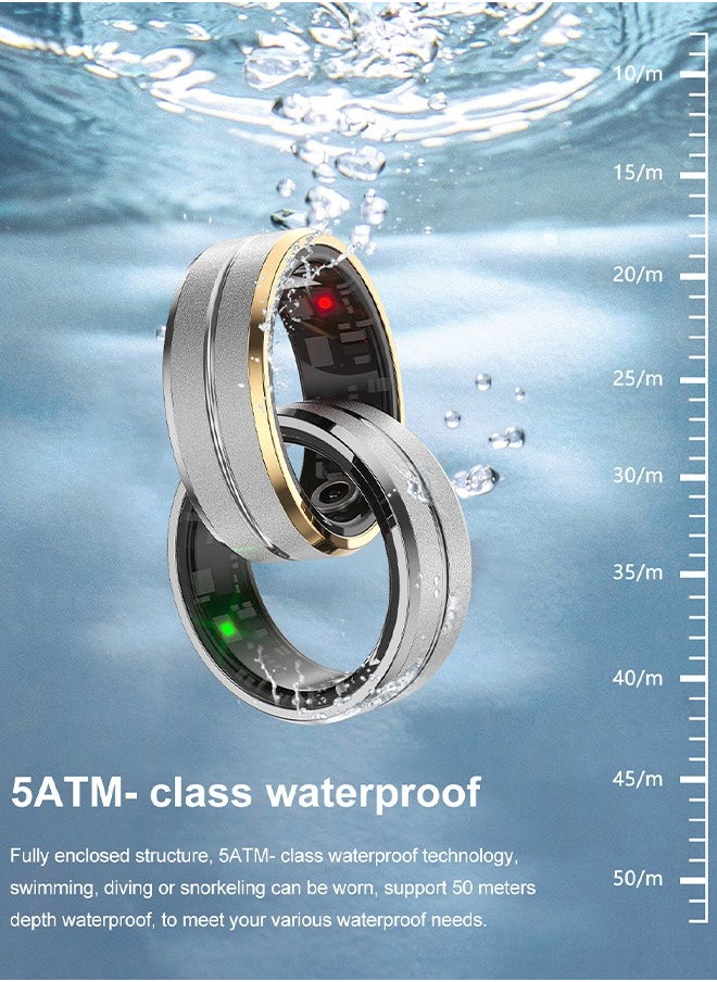 OLO - Fitness Tracker Smart Ring for Men Women, Step Counter Heart Rate Oxygen Sleep Tracker Health Ring, Waterproof Long Battery Life Smart Rings Compatible with iOS & Android (Silver + Side Gold, 20.7mm) - Image 1
