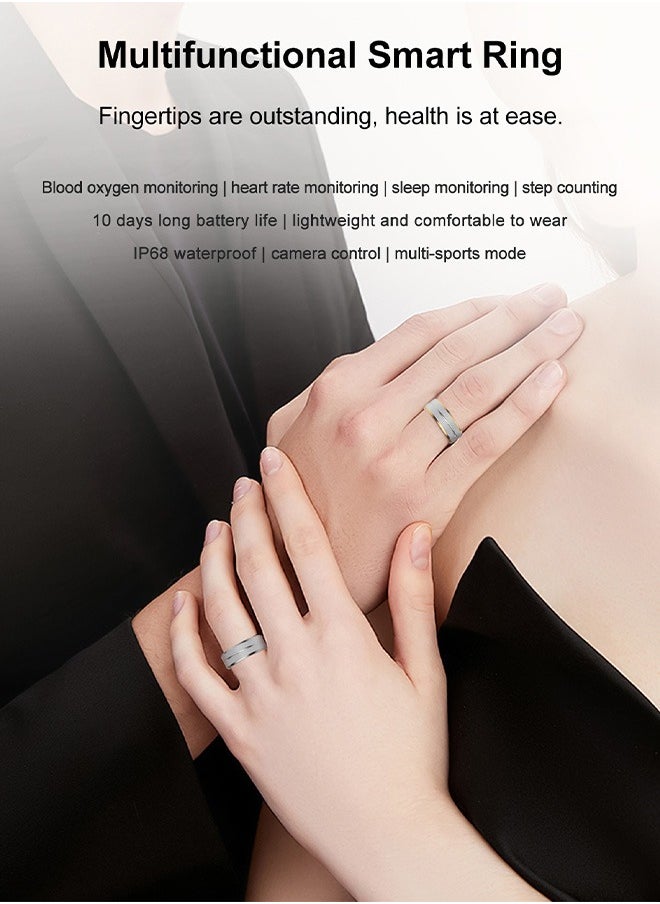 OLO - Fitness Tracker Smart Ring for Men Women, Step Counter Heart Rate Oxygen Sleep Tracker Health Ring, Waterproof Long Battery Life Smart Rings Compatible with iOS & Android (Silver + Side Gold, 20.7mm) - Image 1