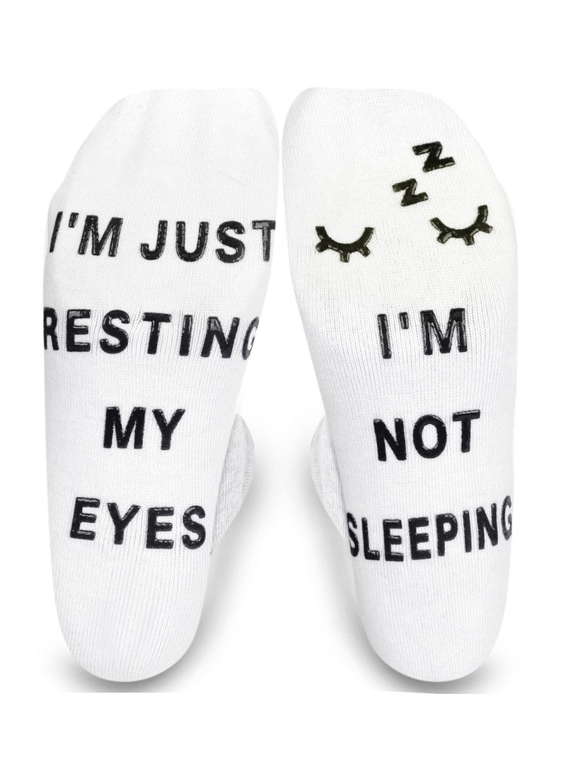 KASTWAVE Men's Black Socks, Funny Socks Birthday Gifts for Men Dad Grandpa Son Women Grandma Daughter, I'm Not Sleeping I'm Just Resting My Eye - Image 1