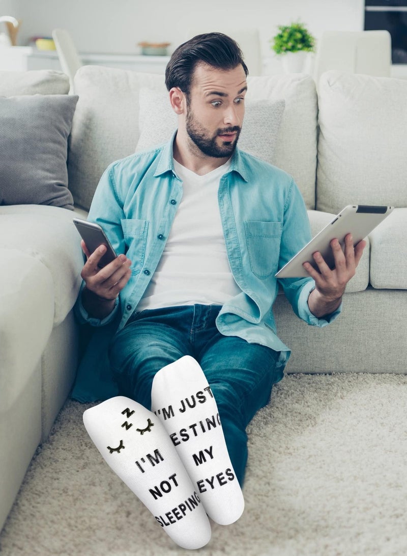 KASTWAVE Men's Black Socks, Funny Socks Birthday Gifts for Men Dad Grandpa Son Women Grandma Daughter, I'm Not Sleeping I'm Just Resting My Eye - Image 4