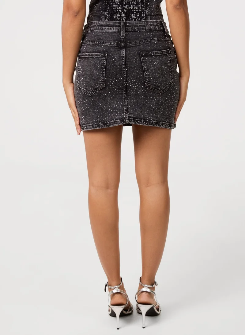 Pink Vanilla Diamante Denim Mini Skirt