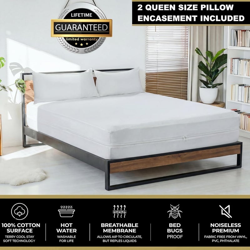 MATTSHIELD ORIGINAL New Ultimate 3-Piece Kit - Bed Bug-Proof Mattress Cover Full Size + 2 Hypoallergenic Zippered Pillow Protectors - Soft 100% Cotton Terry, Waterproof Encasement, Best Bedbug Defense - Image 3