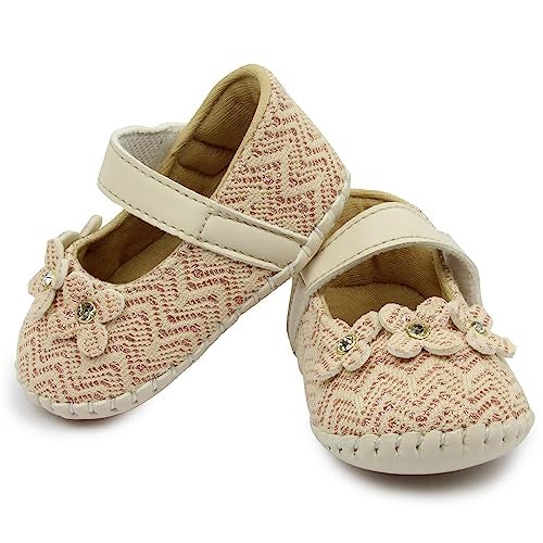 Neska Moda 6 to 12 Months Baby Girls Synthetic Leather Floral Hook & Loop Sandal Booties (Beige)-BT1897 - Image 1