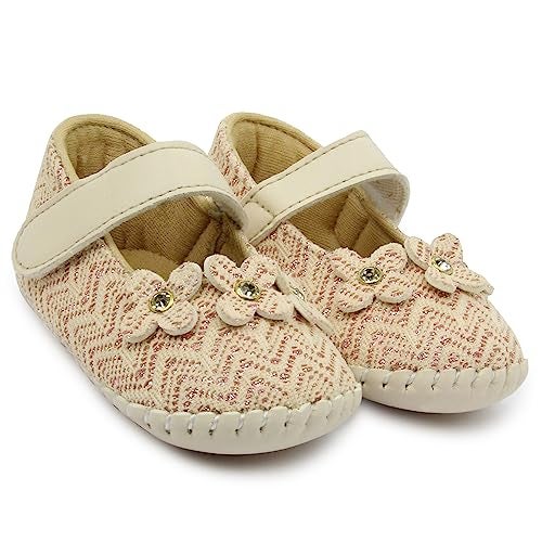 Neska Moda 6 to 12 Months Baby Girls Synthetic Leather Floral Hook & Loop Sandal Booties (Beige)-BT1897 - Image 2