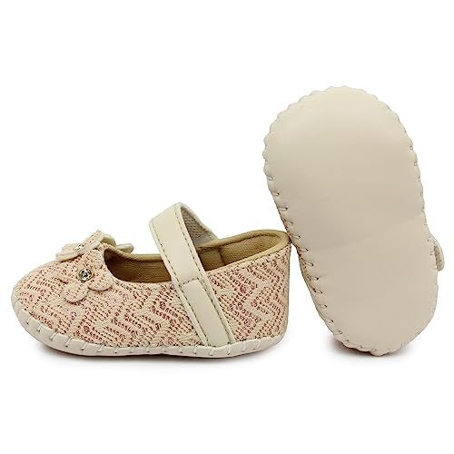 Neska Moda 6 to 12 Months Baby Girls Synthetic Leather Floral Hook & Loop Sandal Booties (Beige)-BT1897 - Image 4