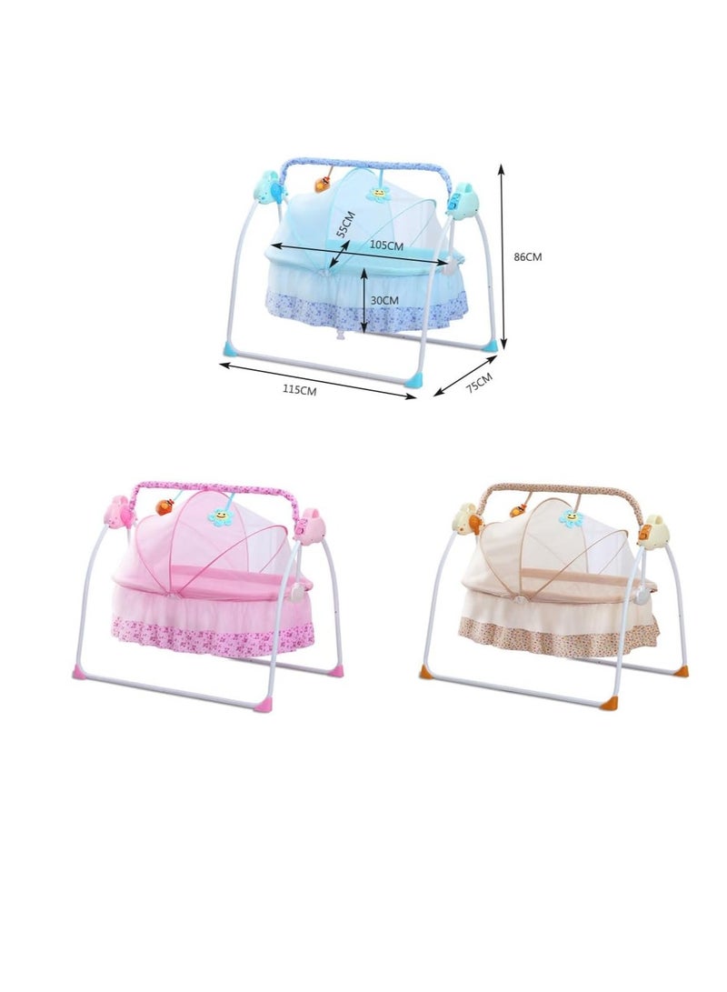 Baby Cradle, Electric Infant Swing Bed with Safety Belt/Bluetooth Music Player,Kids Rocking Crib Bedside Hammock with Mosquito Net,Mattress,Pillow for 0-2 Years Toddlers,Foldable Newborn Bassinet (B)  - Image 2