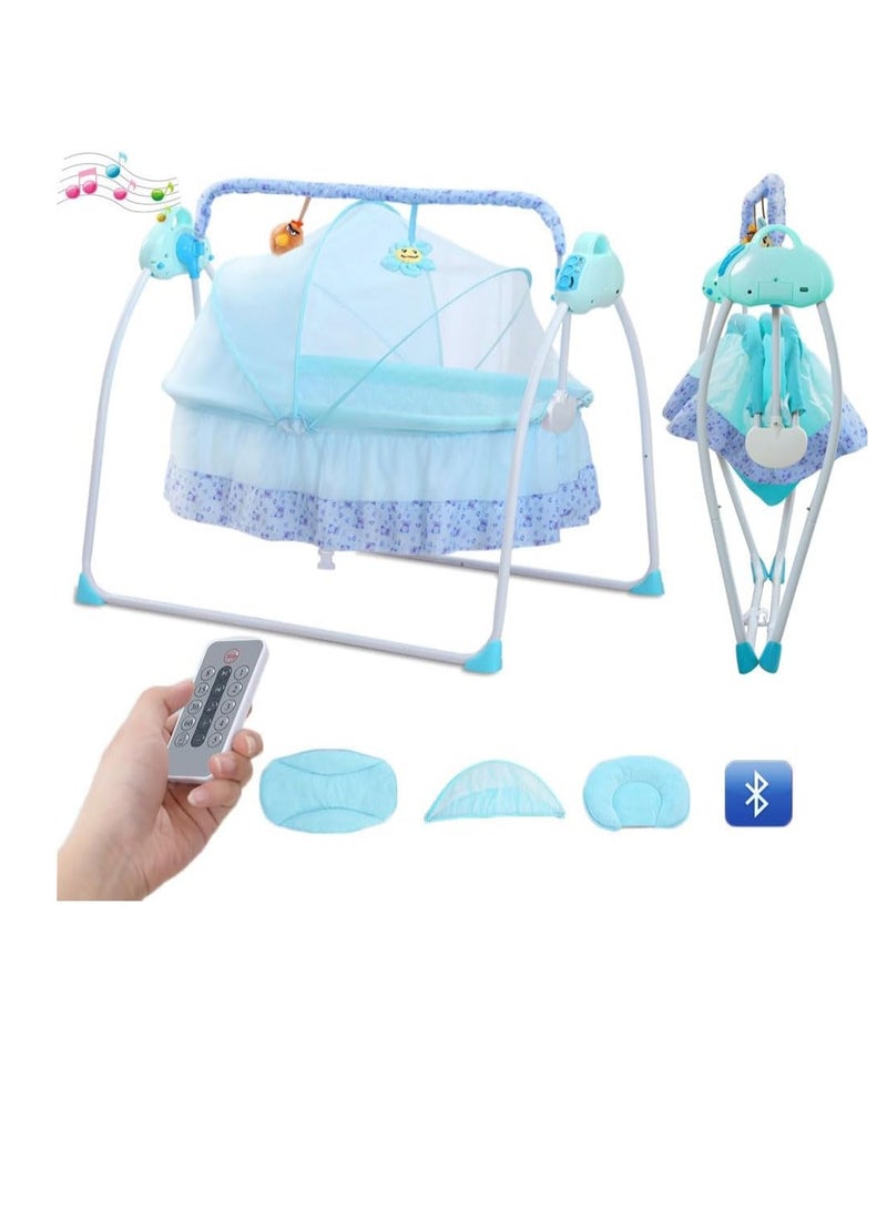 Baby Cradle, Electric Infant Swing Bed with Safety Belt/Bluetooth Music Player,Kids Rocking Crib Bedside Hammock with Mosquito Net,Mattress,Pillow for 0-2 Years Toddlers,Foldable Newborn Bassinet (B)  - Image 1