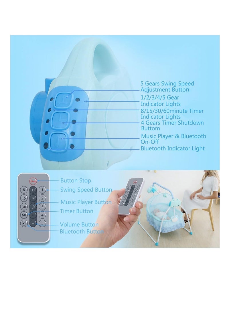 Baby Cradle, Electric Infant Swing Bed with Safety Belt/Bluetooth Music Player,Kids Rocking Crib Bedside Hammock with Mosquito Net,Mattress,Pillow for 0-2 Years Toddlers,Foldable Newborn Bassinet (B)  - Image 5