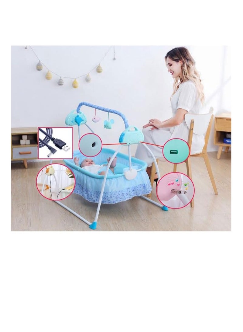 Baby Cradle, Electric Infant Swing Bed with Safety Belt/Bluetooth Music Player,Kids Rocking Crib Bedside Hammock with Mosquito Net,Mattress,Pillow for 0-2 Years Toddlers,Foldable Newborn Bassinet (B)  - Image 4