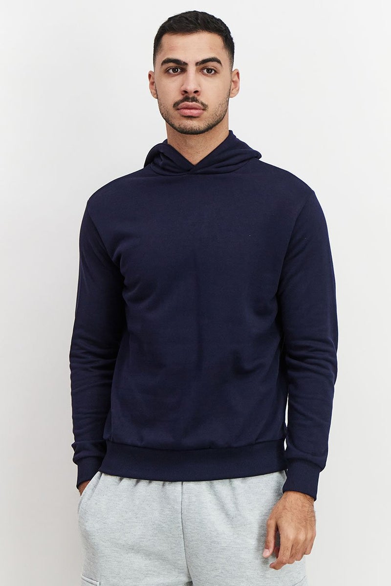 Baldinini Men Brand Logo Long Sleeves Hoodie, Navy Blue - Image 1