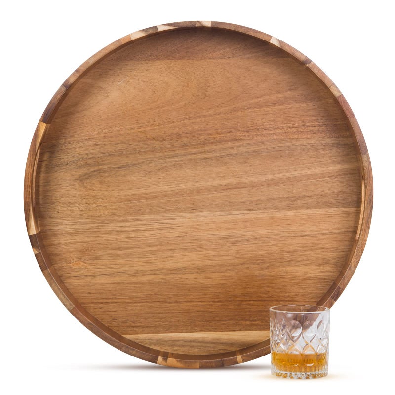 GinSent Extra Large Ottoman Tray Round Ottoman Tray with Handles 22 Inches Oversized Wooden Serving Decorative Trays for Living Room Coffee Table
