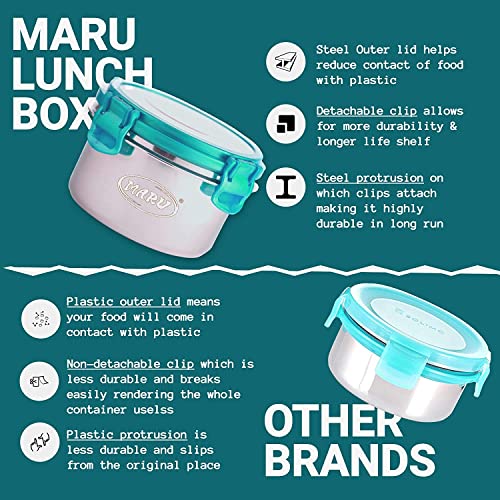 MARU Stainless Steel Lunch Box Set of 3 (250ml*2 + 350ml) Leakproof Tiffin with Insulated Bag for Kids & Adults, Perfect for School & Office Use. Multi-Container Compartments for Foods & Snacks - Image 5