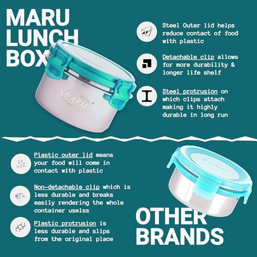 MARU Stainless Steel Lunch Box Set of 3 (250ml*2 + 350ml) Leakproof Tiffin with Insulated Bag for Kids & Adults, Perfect for School & Office Use. Multi-Container Compartments for Foods & Snacks - Image 4