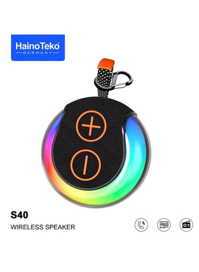 Haino Teko S40 Mini Portable Wireless Bluetooth Speaker in Black with Full-Body Light Show, TWS Pairing, Dynamic RGB Lights, AUX-In, Card Slot, USB-C Charging, Bluetooth, and FM Radio – Perfect for Indoor and Outdoor Parties  - Image 2