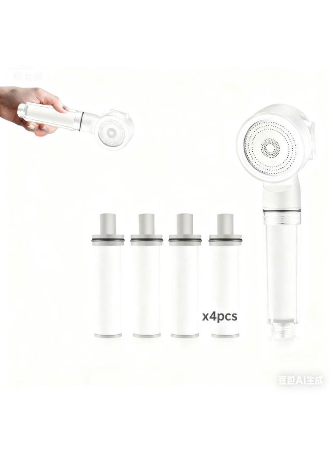 Handheld Filter Shower Head, High Pressure 3 Spray Patterns Shower Head with 4 Filters, Travel Bag- Removes Chlorine - Reduces Dry Itchy Skin (White)