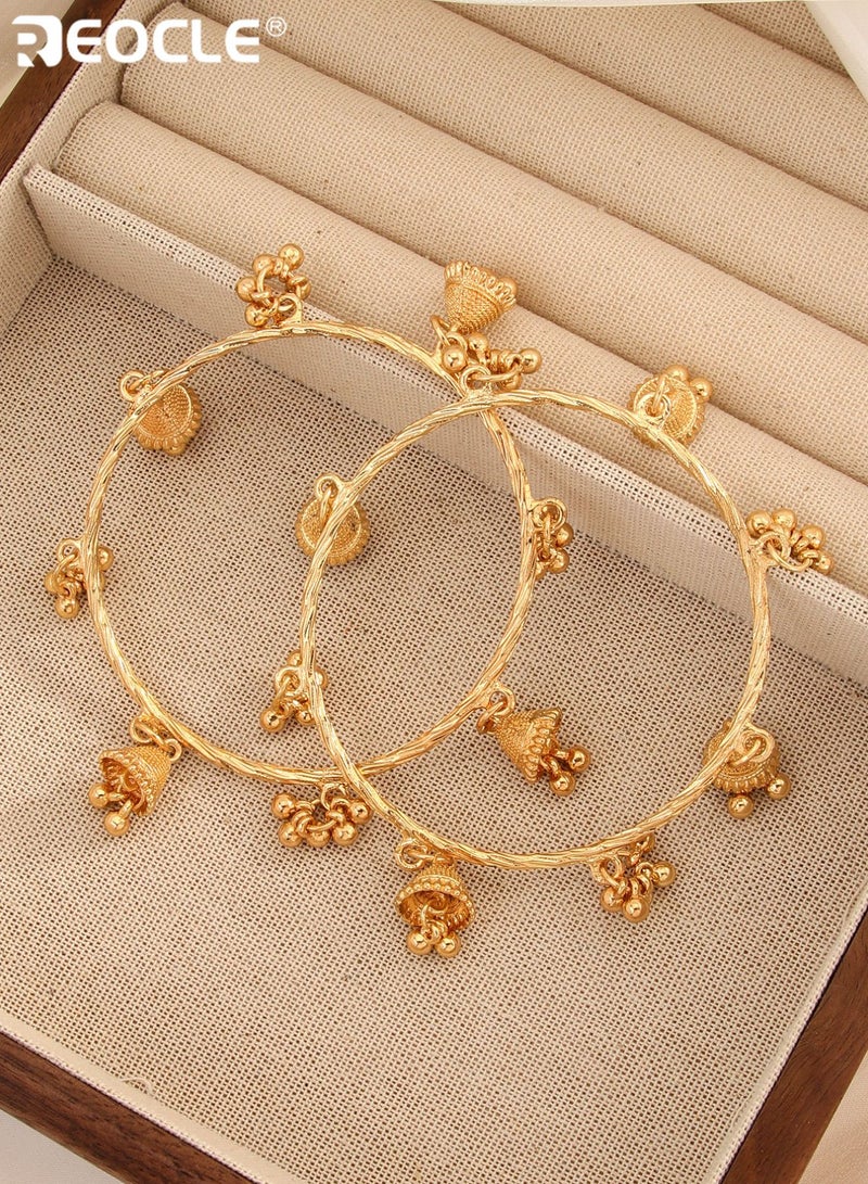 ريوكل طقم أساور نسائية مكون من قطعتين بتصميم على شكل قطرة ماء مزخرفة بزخارف نباتية من أجل تصفيف يومي أنيق وثقافي - Image 2