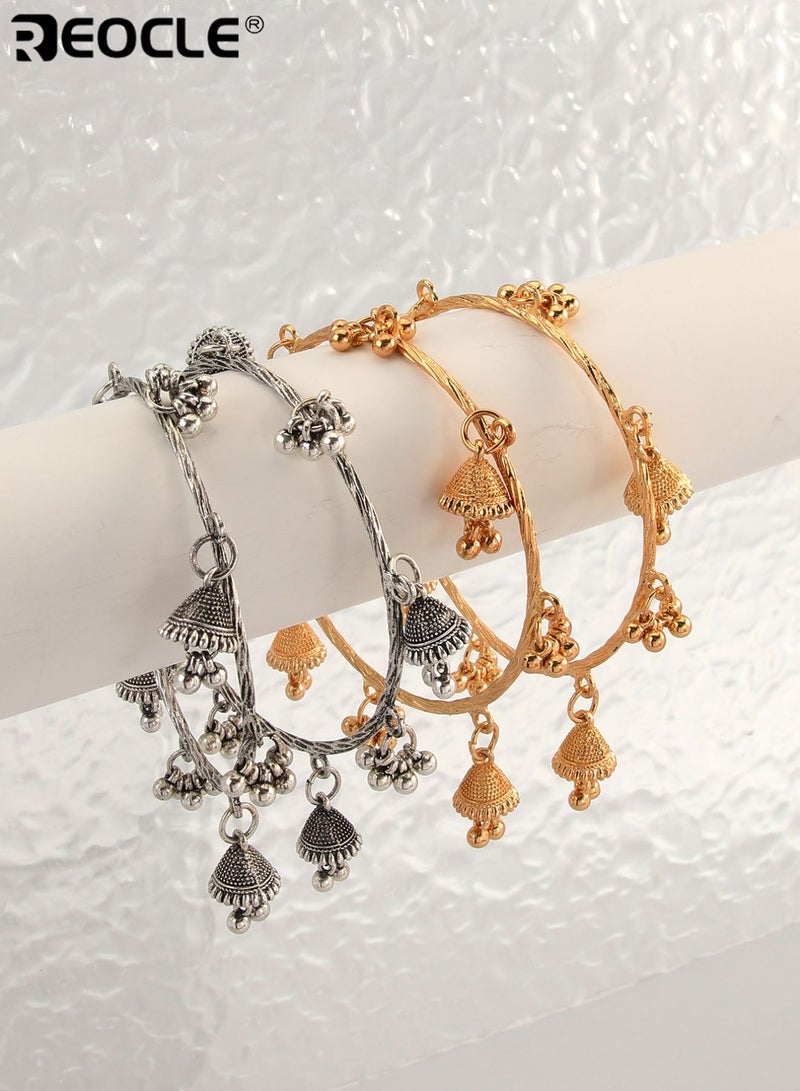 ريوكل طقم أساور نسائية مكون من قطعتين بتصميم على شكل قطرة ماء مزخرفة بزخارف نباتية من أجل تصفيف يومي أنيق وثقافي - Image 4