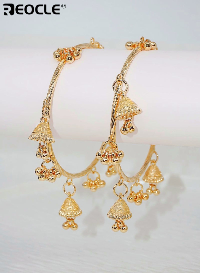 ريوكل طقم أساور نسائية مكون من قطعتين بتصميم على شكل قطرة ماء مزخرفة بزخارف نباتية من أجل تصفيف يومي أنيق وثقافي - Image 5