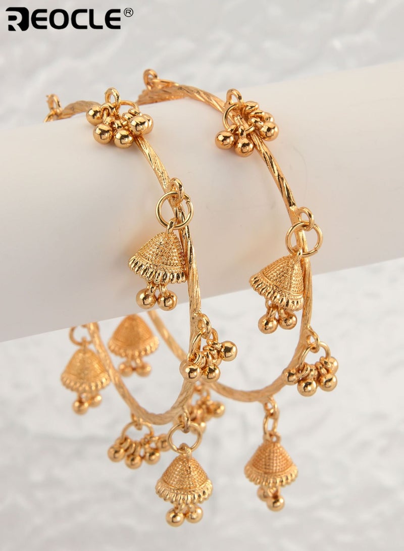 ريوكل طقم أساور نسائية مكون من قطعتين بتصميم على شكل قطرة ماء مزخرفة بزخارف نباتية من أجل تصفيف يومي أنيق وثقافي - Image 1