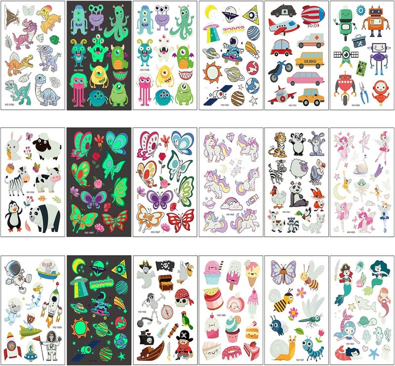 Luminous Tattoos for Kids 160 Styles Glow in the Dark Party Bag Fillers for Girls Boys Mixed Style DinosaurMermaid