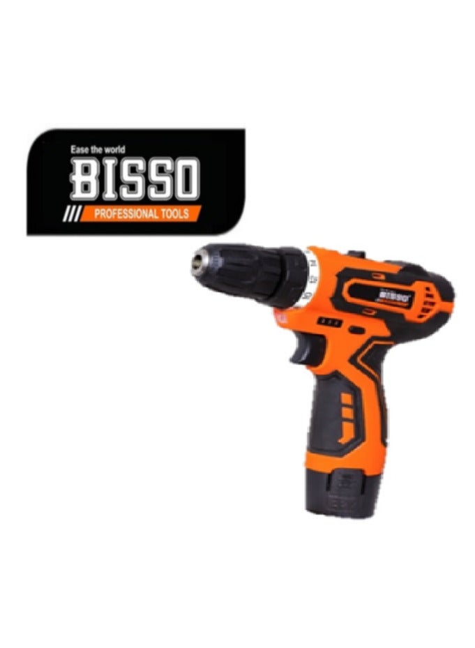 10mm battery drill + 2 batteries 12V 25N with flashlight and power indicator Right and left screwing and unscrewing Plastic bag BISSO 