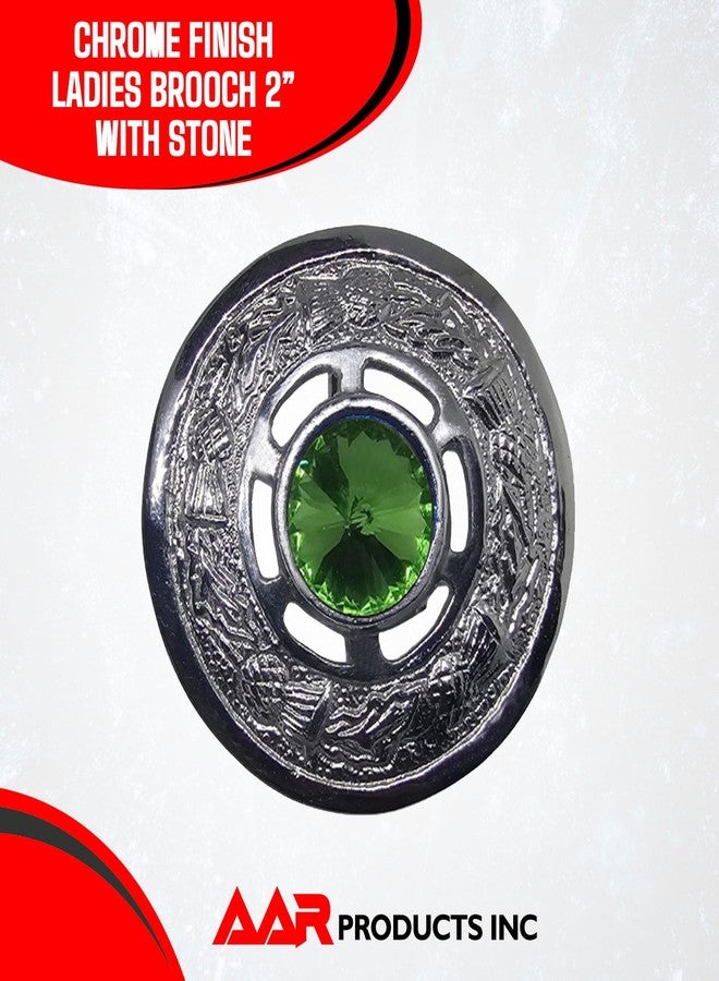 AAR Scottish Ladies Kilt Fly Plaid Brooch with Stone 2"/Highland Shawl Brooches (Light Green) - Image 3
