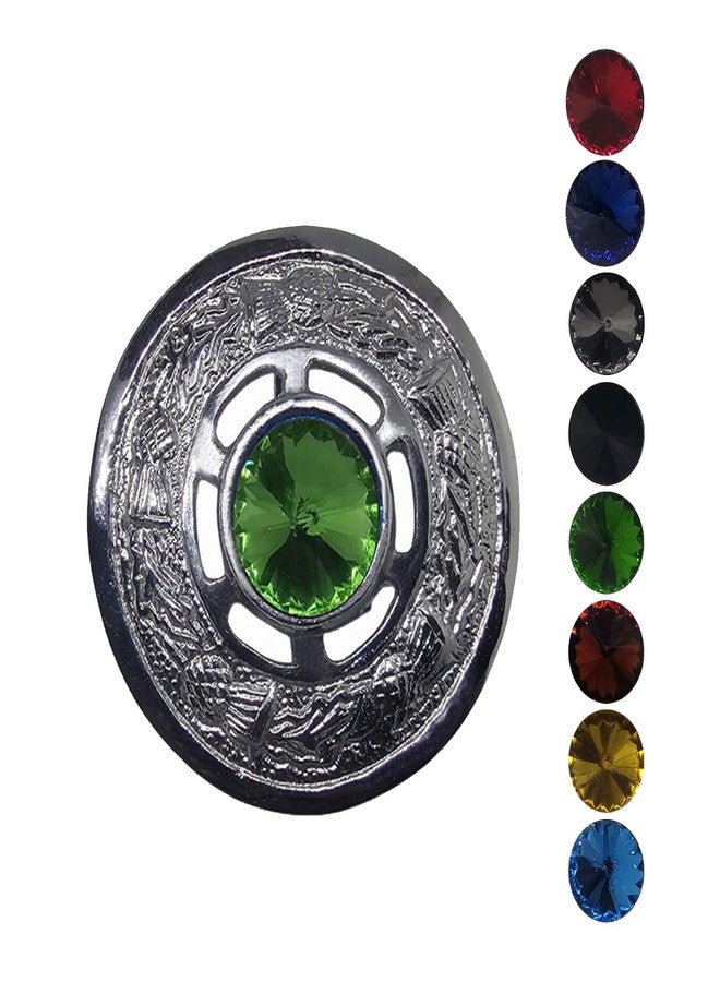 AAR Scottish Ladies Kilt Fly Plaid Brooch with Stone 2"/Highland Shawl Brooches (Light Green) - Image 1