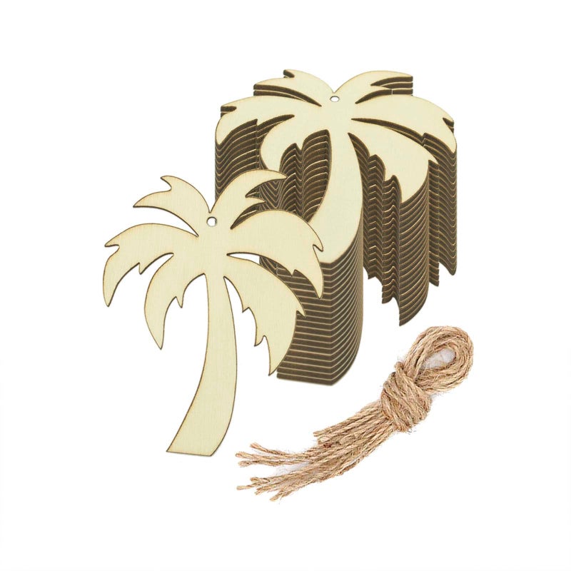 20pcs Palm Tree Wood DIY Crafts Cutouts Wooden Coconut Palm Tree Shaped Hanging Ornaments Wood Tags for DIY Projects Hawaii Holiday Party Decorations