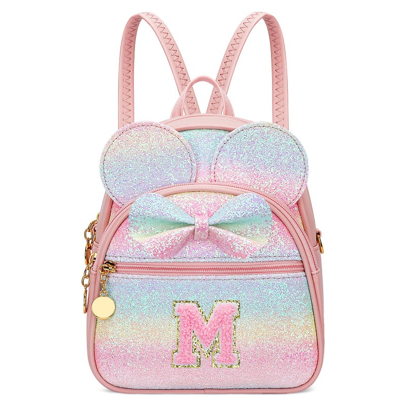 KKXIU Initial Bowknot Mini Backpacks for Girls Women, Small Cute Backpack Purse, Personalized Birthday Gifts for Toddler, Kids and Teen Girls(M, Rainbow) - Image 1