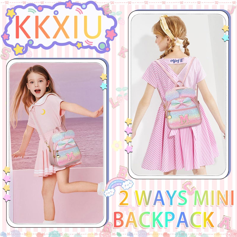 KKXIU Initial Bowknot Mini Backpacks for Girls Women, Small Cute Backpack Purse, Personalized Birthday Gifts for Toddler, Kids and Teen Girls(M, Rainbow) - Image 5