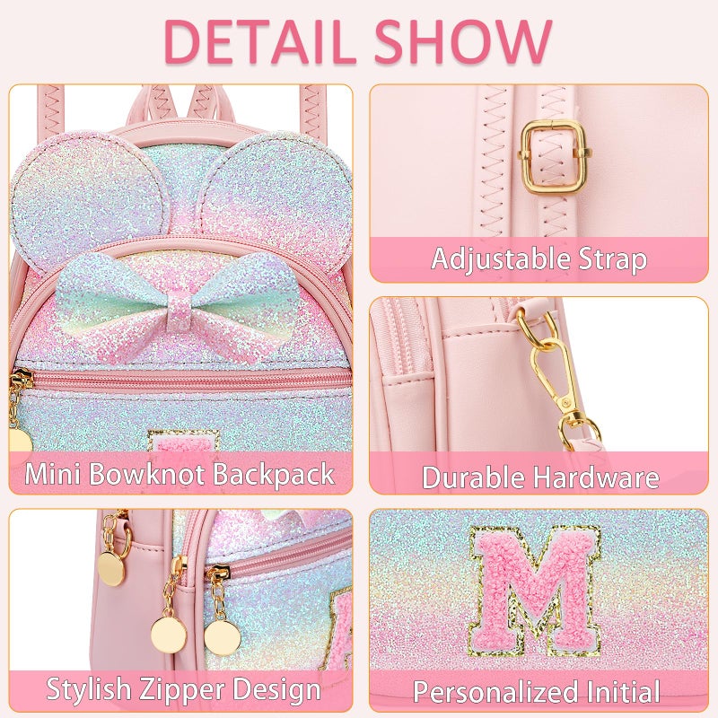 KKXIU Initial Bowknot Mini Backpacks for Girls Women, Small Cute Backpack Purse, Personalized Birthday Gifts for Toddler, Kids and Teen Girls(M, Rainbow) - Image 4